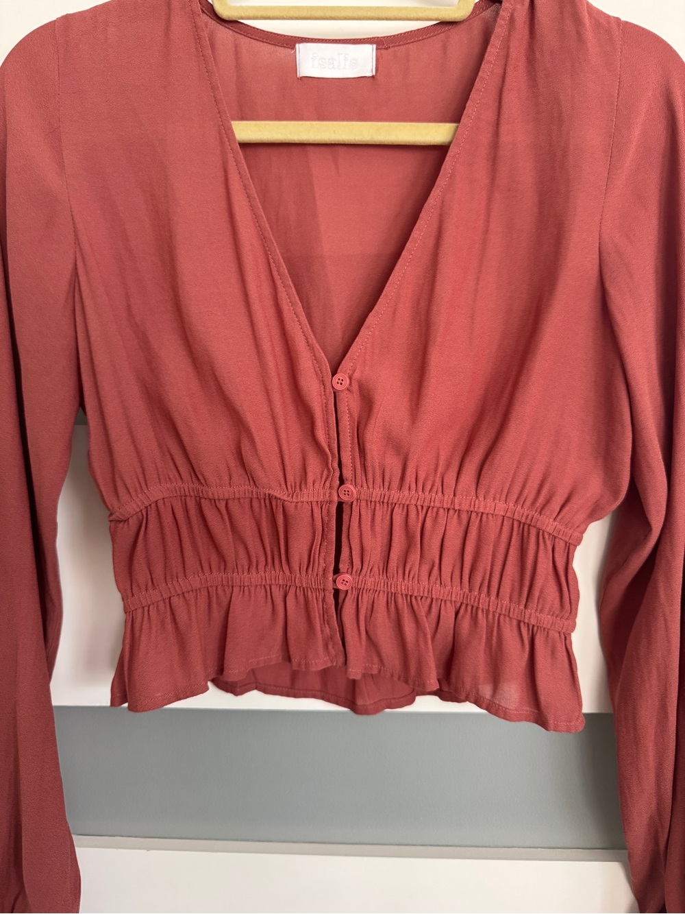 Isalis Front Button Romantic Ruched Blouse - Picture 3 of 6